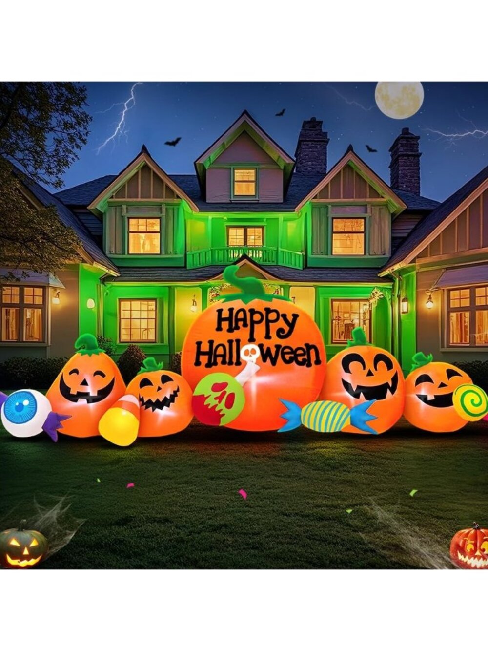 🎃8FT Halloween Inflatable Pumpkin and Candy Eyeball Combo Outdoor Decorations
